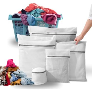 Imagem de Kit 5 Sacos para Lavar Roupas Delicadas na Máquina – Proteção Total p/Lingerie, Roupas Íntimas e Bebê Zíper Reforçado, Malha Fina Antidesgaste, Ideal p/Máquina de Lavar – Qualidade Premium Durável