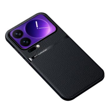 Imagem de LTLMYDAM Capa fina para Xiaomi 17 Pro Max/17 Pro/17, capa traseira de couro com textura de lichia à prova de impressões digitais suporta capa de sucção magnética montada no carro, preta, 17