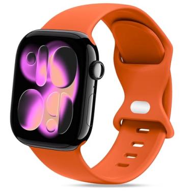 Imagem de STG Sport Pulseira de relógio compatível com Apple Watch de 38 mm, 40 mm, 41 mm, 42 mm, 44 mm, 45 mm, 49 mm, P/M e M/G para mulheres/homens, pulseira de silicone macio à prova d'água, acessórios para iWatch Ultra SE Series 8/7/6/5/4/3/2/1 (38 mm/40 mm/41 mm M/G, laranja brilhante)
