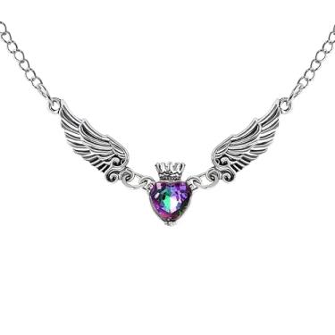 Imagem de ZAMODEXIN Colar de asas de anjo, zircônia cúbica, pingente de asas de coração, joia feminina, Metal, Sem Pedra Preciosa