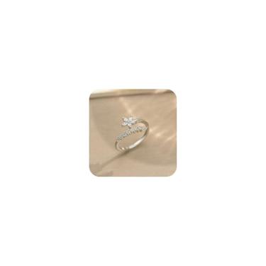 Imagem de Anéis abertos com flores pequenas CZ modernas banhadas a ouro 14 k prata empilhável zircônia cúbica fina simulada anéis de diamante metade pavê aniversário delicado declaração eternidade presentes