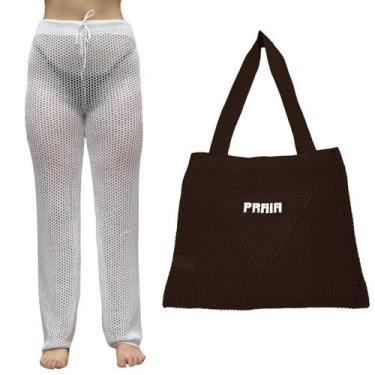 Imagem de Kit Calça Prantola Feminina e Bolsa Saida de Praia Tricot Moda Verão -