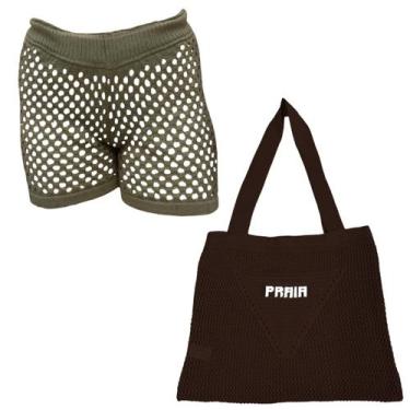 Imagem de Kit Saia ou Short Tricot Feminina com Bolsa Sacola de Praia Crochê - G