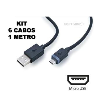 Imagem de Kit 6 Cabos USB V8 Alta Velocidade Segurança Carregamento
