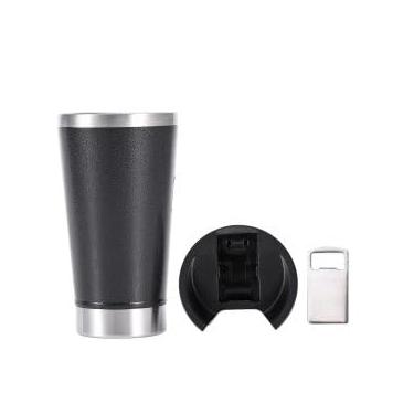 Imagem de Copo Térmico para Cerveja Premium, Aço Inox Dupla Parede, Preto, 473ml, com Isolamento a Vácuo e Abridor de Garrafas, Conservação Térmica 3 Horas