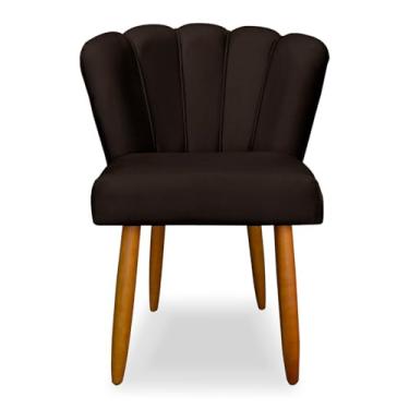 Imagem de Cadeira de Jantar Pétala Estofada Pés Palito Veludo Marrom - Montanaris Decor