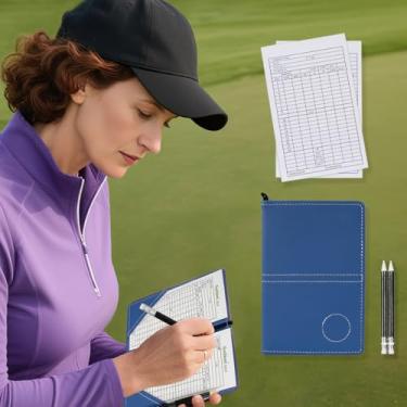 Imagem de Capa de couro para cartão de pontuação de golfe, estatística e rastreamento de pontuação, macio, grosso, impermeável, cartão colorido (textura azul)