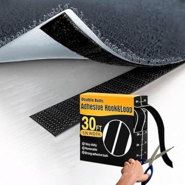 Imagem de Tiras de gancho e laço de 30 pés x 2,5 cm com adesivo, rolo de fita adesiva e laço com força industrial adesiva, fita autoadesiva de nylon para escritório em casa (preto)