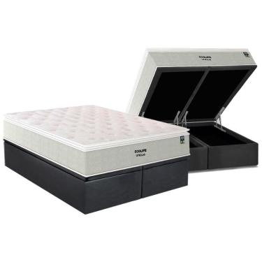 Imagem de Cama Box Baú King: Colchão Molas Ensacadas Plumatex Ecolife + Base Crc Suede Gray (193x203)