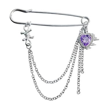 Imagem de Broche de segurança com correntes penduradas, pingentes decorativos punk gótico, broches, broche para suéter, vestido, saia, alfinetes, alfinetes, emo, Small, Metal, Sem Pedra Preciosa