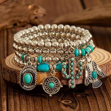 Imagem de Pulseiras femininas estilo western boho com contas turquesa turquesa joias ocidentais roupa vestido pulseiras modernas para mulheres 2025 show country roupa outono moda moda feminina, Medium, Latão