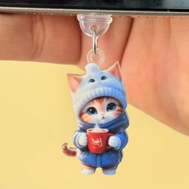 Imagem de Acessórios de telefone com pingente de plugue de poeira tipo C série gato desenho animado para iPhone 16 15 Samsung USB C plugue de poeira, tipo A