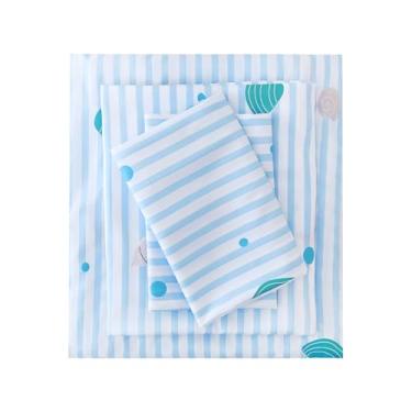 Imagem de MCO Lençóis de cama casal infantil de microfibra macia para meninos e meninas, 4 peças de lençol casal respirável listrado