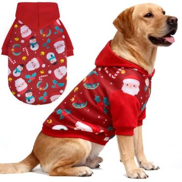 Imagem de EXPAWLORER Moletom com capuz de cachorro de Natal, suéter macio para cães, moletom de lã de inverno e outono com estampa, roupas para animais de estimação para filhotes, gatos, cães pequenos, médios e