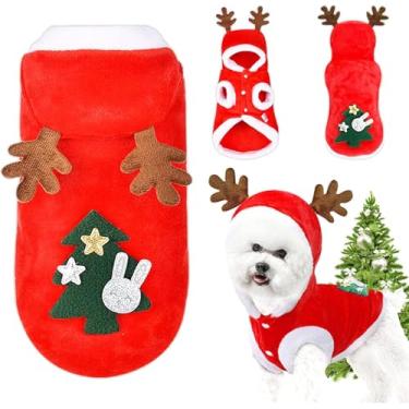 Imagem de Fantasias de Natal para cães, casaco para clima frio para animais de estimação, roupa de filhote de Papai Noel e rena, roupa de inverno com capuz e colete quente, macacão para cães pequenos, médios