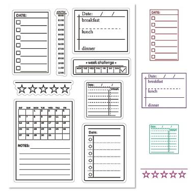 Imagem de CRASPIRE Estêncis de etiqueta para agenda, carimbo de borracha transparente, moldura vintage, selos de silicone transparente para fazer diários, faça você mesmo, scrapbook, álbum de fotos, decoração