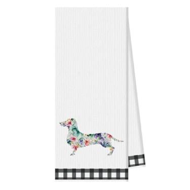 Imagem de Toalha Dachshund, toalha de arte de cachorro, decoração de cozinha de fazenda fofa, panos de prato reutilizáveis, toalhas de mão para cozinhar, presente de inauguração de casa, 35 x 66 cm