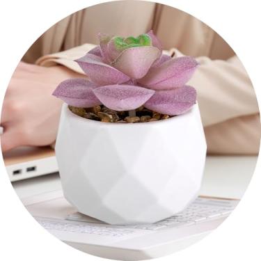 Imagem de Plantas suculentas artificiais falsas para mesa, suculentas falsas realistas em vasos de plástico, mini decoração de suculentas coloridas para quarto, banheiro, escritório, prateleira (verde roxo)