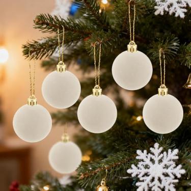 Imagem de 4 peças de enfeites de bola de Natal de veludo, decoração branca pendurada para árvore de Natal, perfeita para festas de fim de ano, celebrações de Ação de Graças, decorações de festa de Natal em casa
