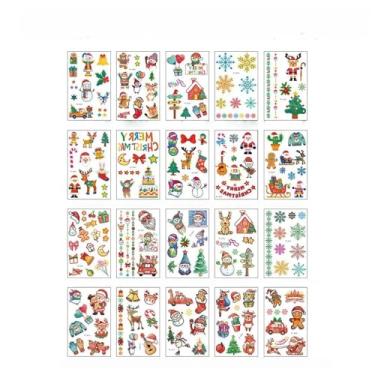 Imagem de Conjunto de 20 peças de tatuagens temporárias de Natal – Suprimentos de decoração de festa de Natal, tatuagens descartáveis para festas de fim de ano | Para decorações de pele e bricolage