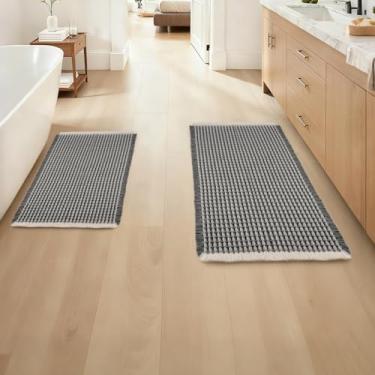 Imagem de ArtyCozy Conjunto de 2 tapetes de banho waffle, super absorventes macios e antiderrapantes com cola quente de tecido plano para banheiro, tapetes de banho laváveis na máquina, 51 cm × 81 cm Plus 43 cm