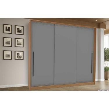 Imagem de Guarda Roupa Casal 3 Portas De Correr E 4 Gavetas Valência Freijo/cinza - Politorno