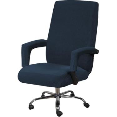 Imagem de Capa De Cadeira De Escritório Spandex Stretch Stretchable Home Computer Capa De Cadeira De Encosto Alto Com 2 Capas De Apoio De Braço, Capa De Cadeira De Mesa Removível, Navy Blue, M