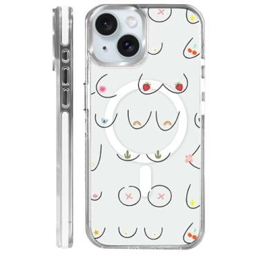 Imagem de MQJCYB Capa magnética para iPhone 15 Plus iPhone 14 Plus design em base transparente, compatível com MagSafe, capa protetora fina de TPU macio para telefone feminino meninas menina sexy exclusivo