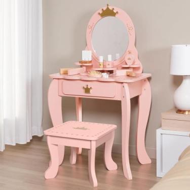 Imagem de Conjunto de maquiagem Touch us Pink com espelho e cadeira, 9 unidades