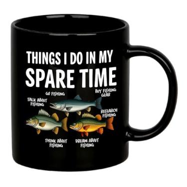 Imagem de Panvola Things I Do In My Spare Time Presentes de pesca Pescador Enthusiast Presentes para Pai Avô Marido Irmão Dia dos Pais Novidade Caneca de Cerâmica 325 ml (Clássica, Preto)