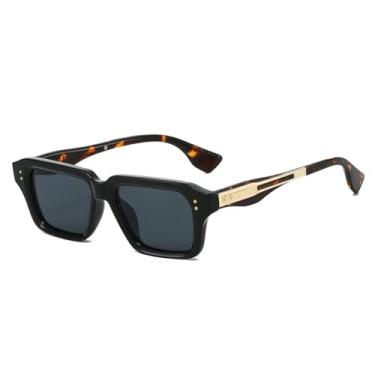 Imagem de HCHES Óculos de Sol Femininos Retro Gradientes com Estampa de Leopardo e Armação com Rebites, Versáteis, Estilo Punk, Proteção UV400 (Leopardo Preto)