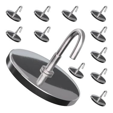 Imagem de Master Magnetics MHHH20X12 ímã de ferrita/gancho magnético de aço de baixo carbono com gancho prático placa cromada, prata, 5 cm de diâmetro, 3 cm de altura total, 9 kg (pacote com 12)