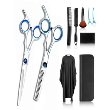 Imagem de 10 tesouras profissionais de aço inoxidável para aparar cabelo – tesouras de cabeleireiro afiadas de 16,5 cm para cortes de precisão, conjunto de tesouras de texturização para desbaste, inclui pente e