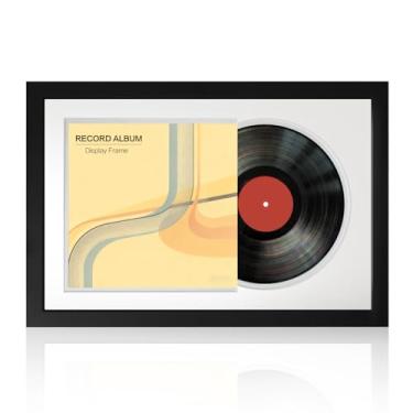Imagem de Allenkwok Moldura para exibição de disco de vinil de 17,8 cm, vinil de 45 discos, tapetes duplos, moldura de madeira maciça, suporte de mesa ou parede, 37,8 x 25,4 cm, decoração de casa