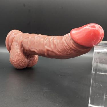 Imagem de Dildo simulado feminino de 5,2 cm de espessura com sucção, masturbador feminino, produto sexual adulto, pênis artificial, muito grosso e longo, inserido profundamente no ponto G (marrom)