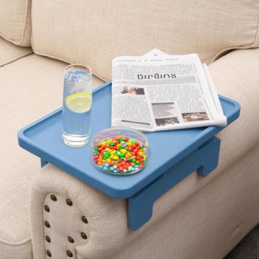 Imagem de Mesa lateral Clip Tray BAMBOOTRAY para sofá, apoio de braço, azul
