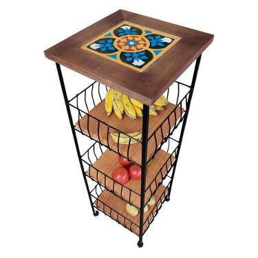 Imagem de Cesto Organizador Fruteira 3 Andares Balcão Multiuso Cozinha Ladrilho S01