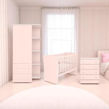 Imagem de Conjunto Infantil Doce Sonho Rosa Acetinado Berço Doce Sonho + Cômoda Doce Sonho + Guarda-roupa Doce Sonho
