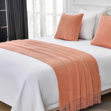 Imagem de Cama Runner Cachecol Colchas Camas Corredores Cama King Size Tricô Cobertor Sofá Cobertor com Borla Cor Sólida Lenço Proteção Casa Hotel Cama Decorativa Lance Rosa||65 x 260 cm (Cama de 2 m)