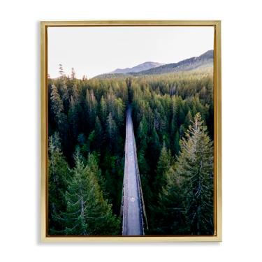 Imagem de Stupell Industries Arte de parede em tela flutuante marrom ponte entre pinheiros, design por Jared Kreiss, 78 x 63 cm