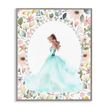 Imagem de Stupell Industries Princesa azul com borda de pérola, arte giclée emoldurada branca, design por Christine Simpson Art, 76 x 61 cm