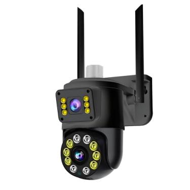 Imagem de Câmera de Segurança Externa Wi-Fi 4MP Dupla Lente PTZ com Visão Noturna Colorida, Alarme Luz Vermelha/Azul, Áudio Bidirecional, App YOOSEE – ANJ.GG