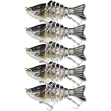 Imagem de Kit 5 Iscas Artificiais 6 Sessões Lambari Articulada Efeito Realista-Unissex