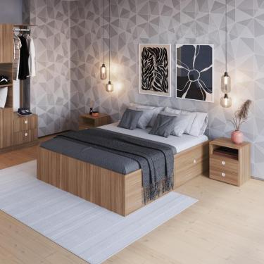 Imagem de Quarto Casal Com Cama Queen, Guarda Roupas E Mesas De Cabeceira 160 Tókio Montana