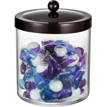 Imagem de Amolliar Pote de boticário de 1,5 l – Recipiente de plástico com tampa de aço inoxidável, organizador de toucador de banheiro, dispensador de cápsulas de detergente para roupas, decoração de