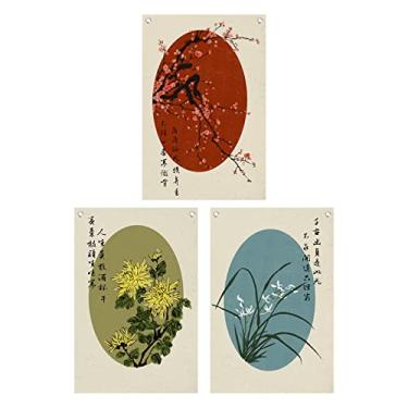 Imagem de CosplayStudio Pacote de pintura de arte de parede em tela suspensa com 3 pinturas tradicionais chinesas | Tapeçaria de pintura a tinta para pendurar na parede para sala de aula, escritório em casa com