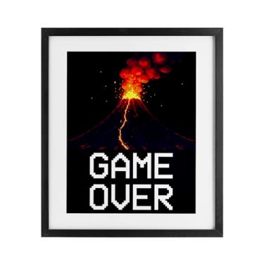 Imagem de Stupell Industries Pixel Volcano Game Over Birch Impressão emoldurada sob vidro, design de Kim Allen, 16 x 13