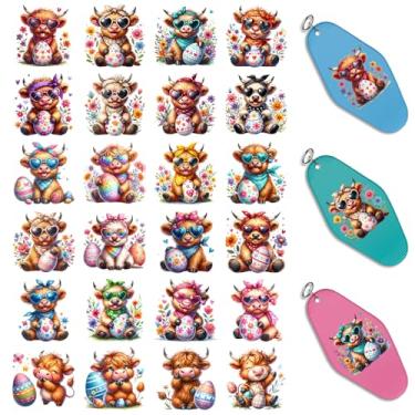 Imagem de XRTHGS 48 peças/conjunto de adesivos UV DTF de animais da Páscoa para chaveiros de motel UV DTF pacote de impressão de etiquetas de papel para chaveiros de hotel de acrílico, adesivos coloridos UV DTF