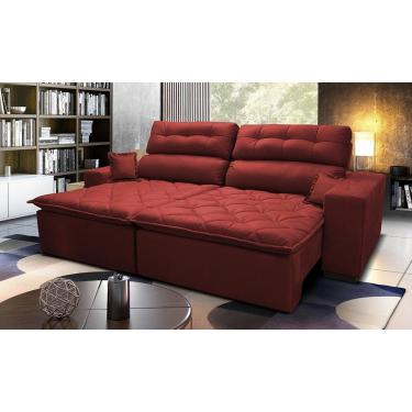 Imagem de Sofá 2,82m Retrátil E Reclinável Com Molas Cama Inbox Confort Tecido Suede Velusoft Vermelho