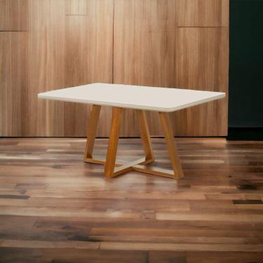 Imagem de Mesa De Jantar Retangular Bela Luxo Tampo Vidro/mdf 120 Cm cast/off White